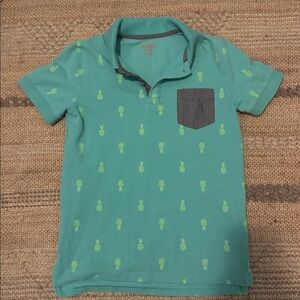 Green Pineapple Print Polo Shirt